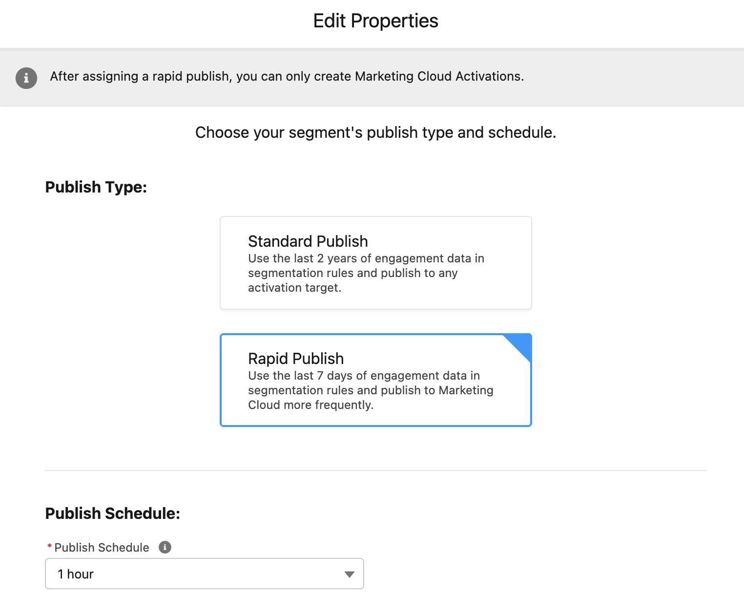 Edit Properties screen with Rapid Publish selected