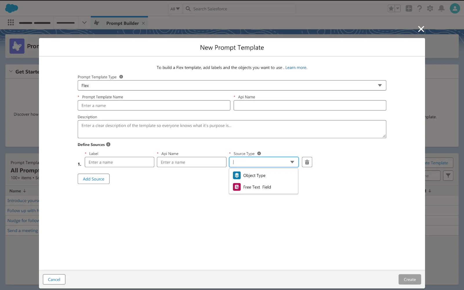 Creating a new prompt template.