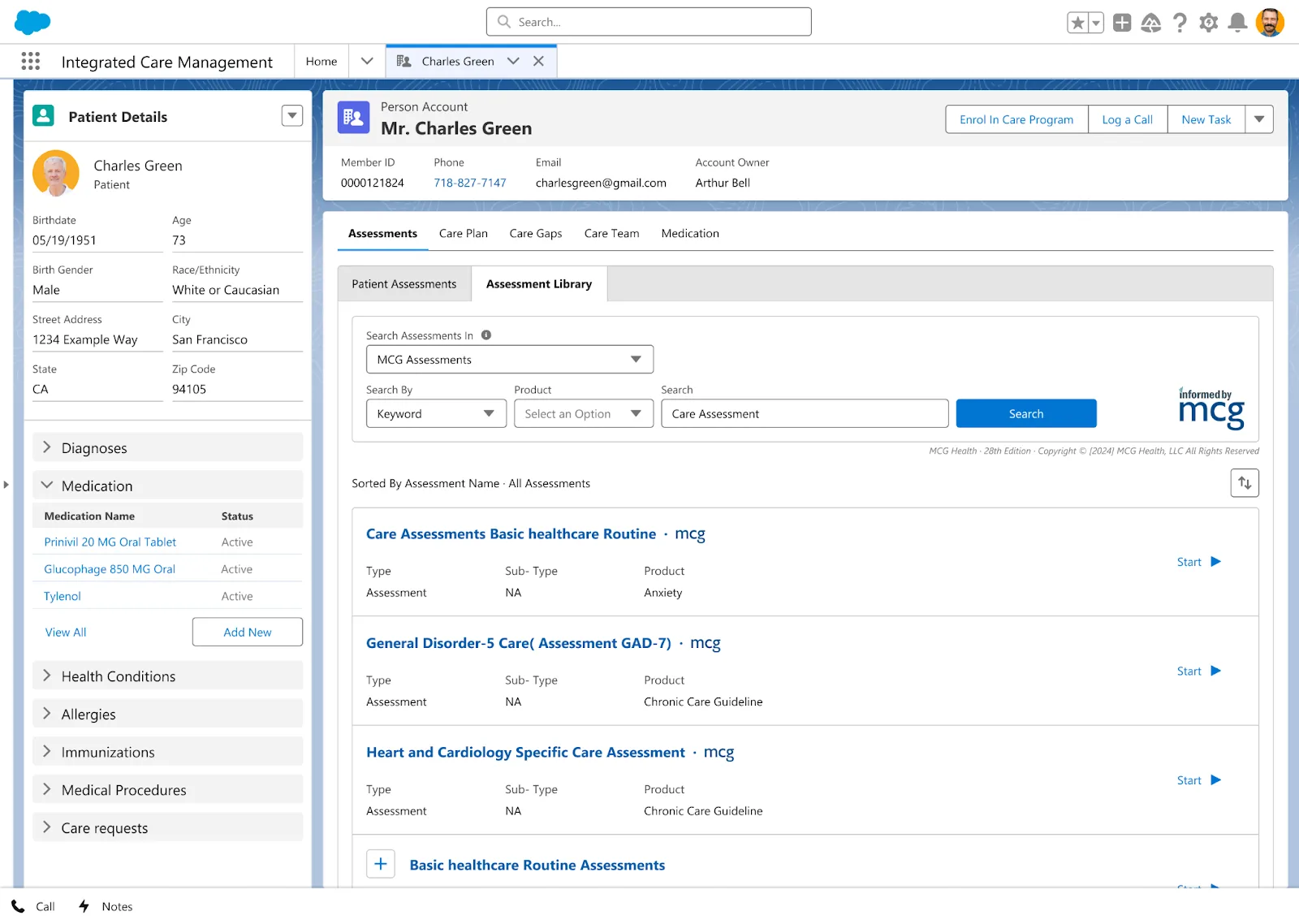 Integrated Care Management patient details page with assessments and more.