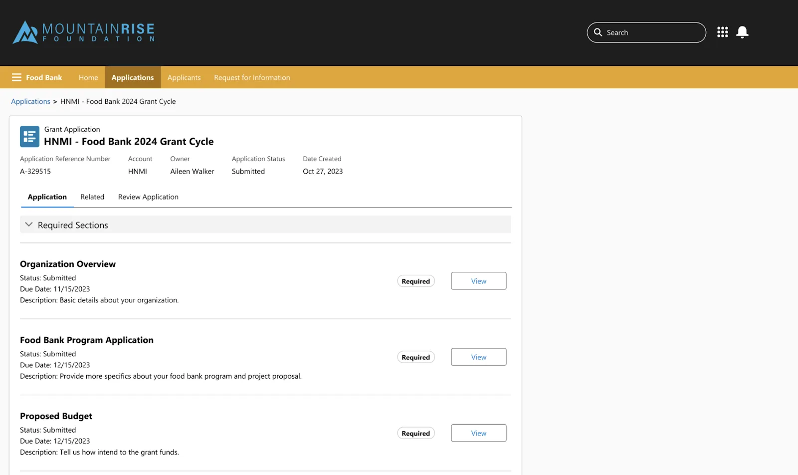 Example grant application form.