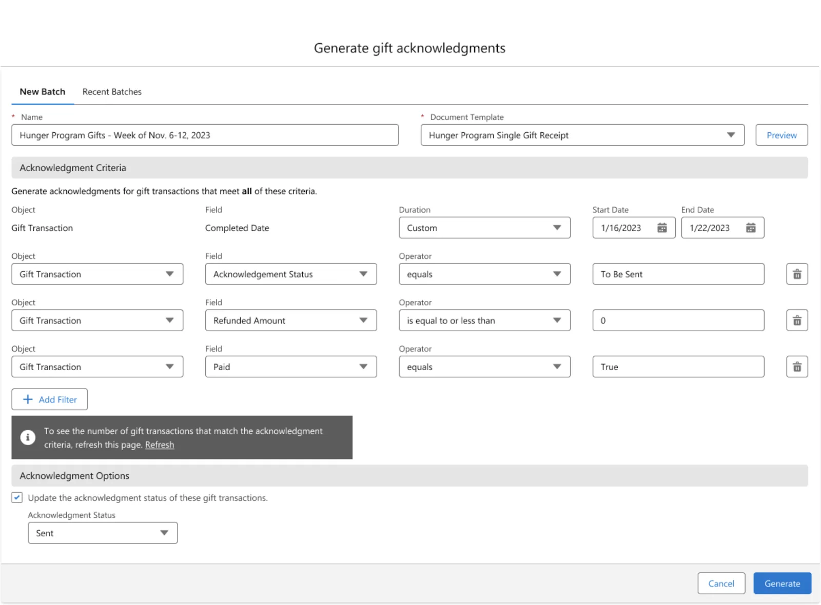 Creating a gift receipt document template.