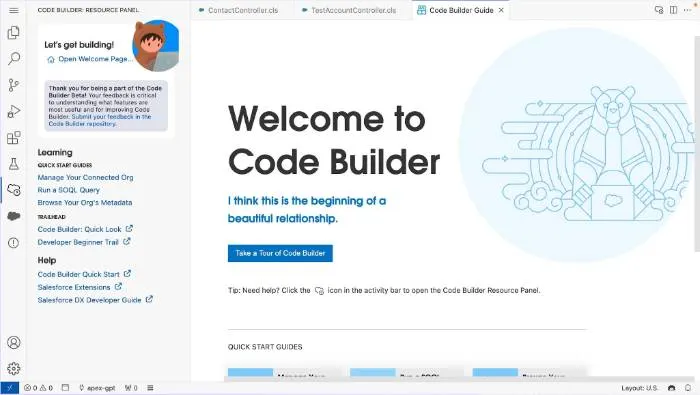 Welcome to Code Builder screen.