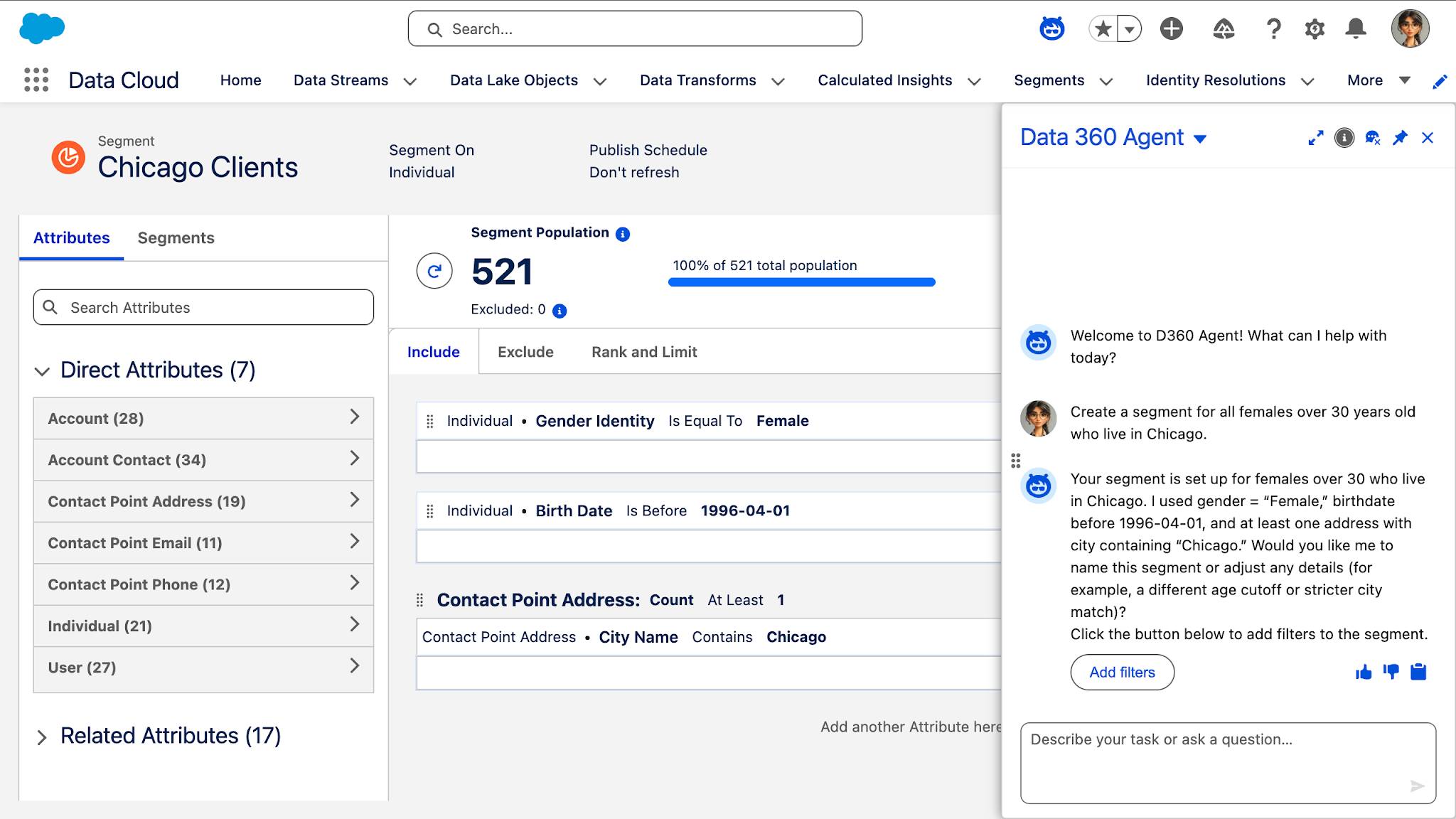 The Agentic Setup and Data Management dashboard getting insights with help from an agent.
