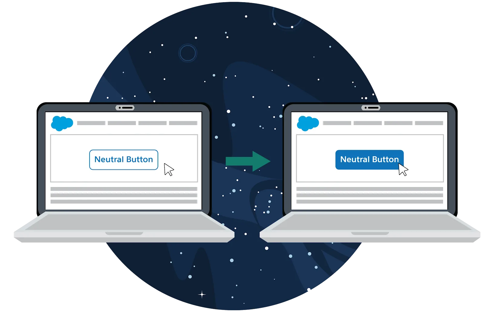 Two screens showing how a microinteraction works in the Lightning Design System.