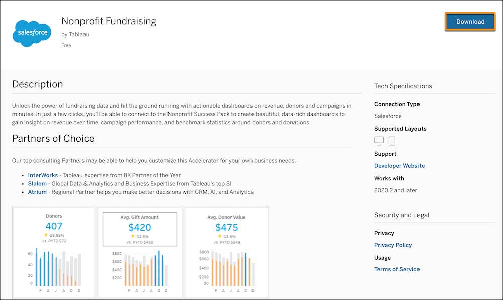 Nonprofit Fundraising アクセラレーターページ。