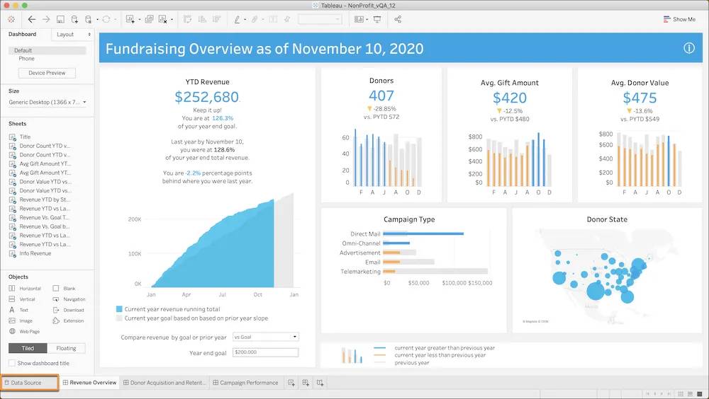 Tableau Desktop で強調表示されている [データ ソース]