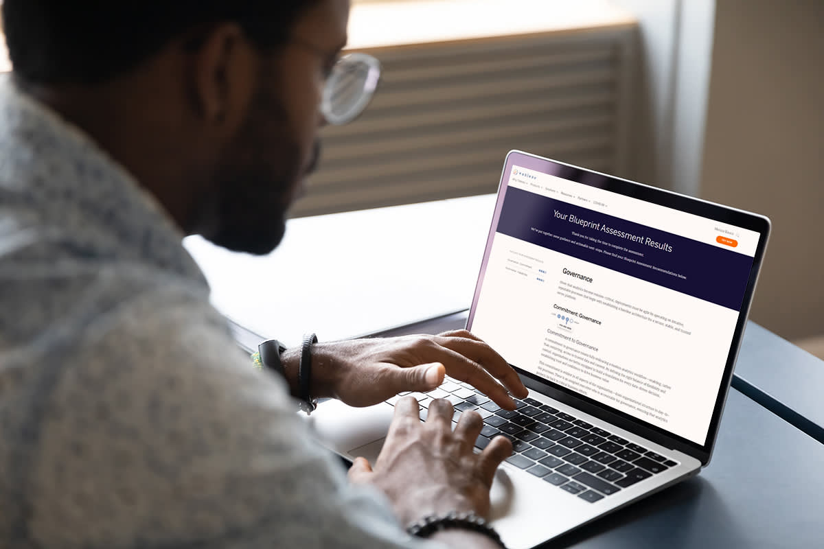 Image showing an individual reviewing their Tableau Blueprint Assessment results