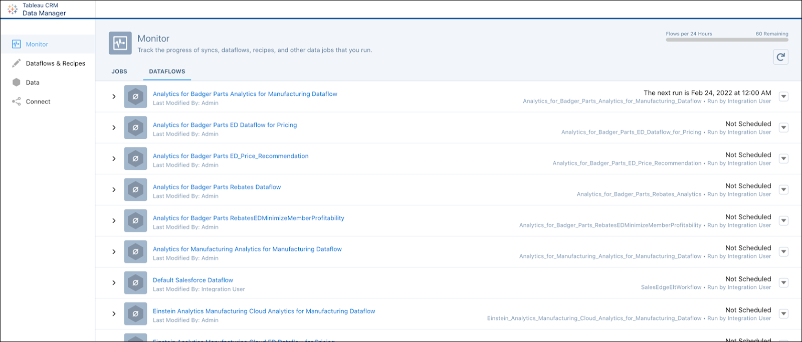 The Monitor tab on the Data Manager page in Analytics Studio.