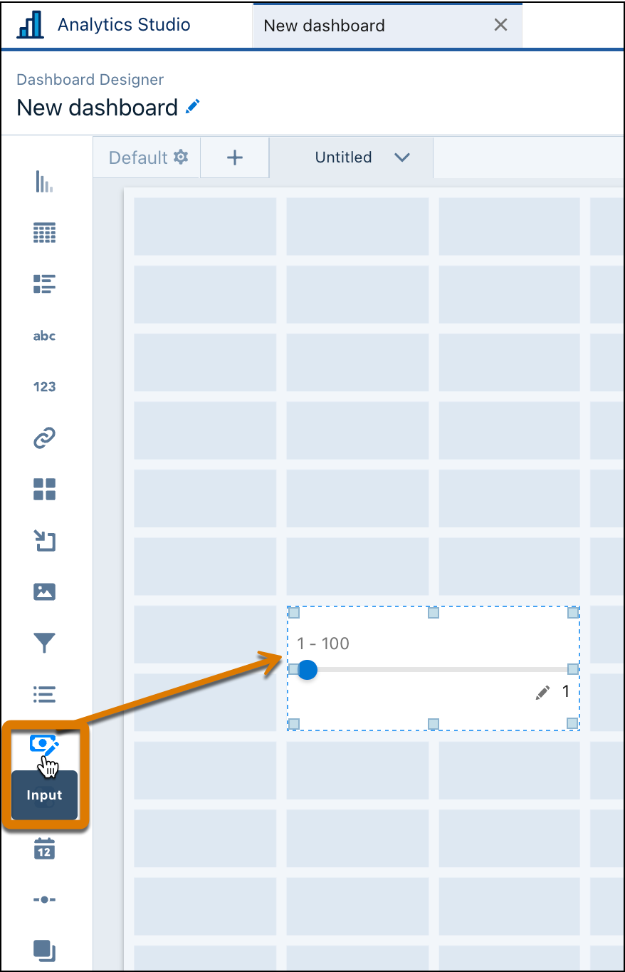 Adding the Input widget to a new Analytics Studio dashboard