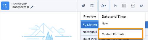 Custom formula highlighted on transform node toolbar