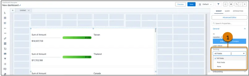 Selecting sort component sort options.