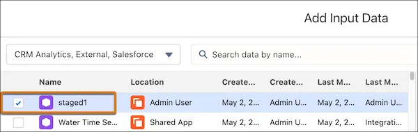 Select the staged data output from the first recipe.