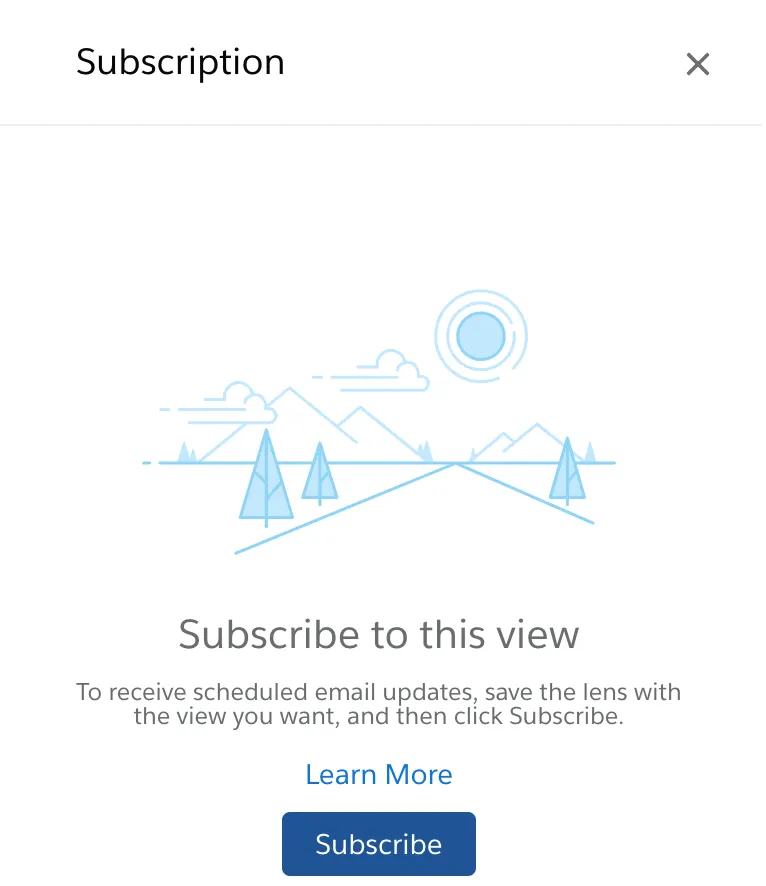 Subscription panel in the CRM Analytics explorer
