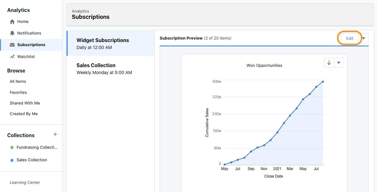 Subscription preview with Edit button highlighted