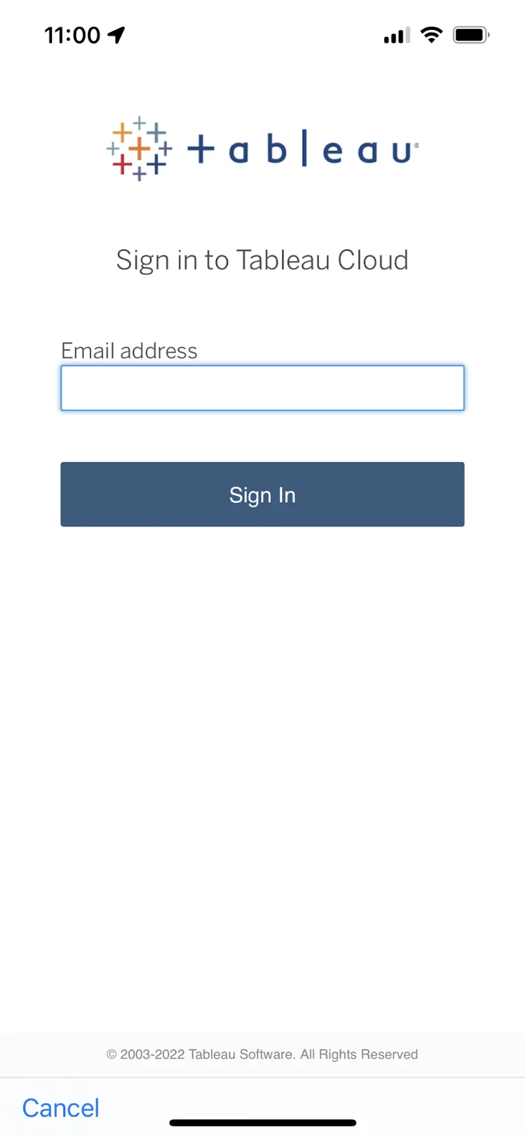 Tableau Cloud login screen