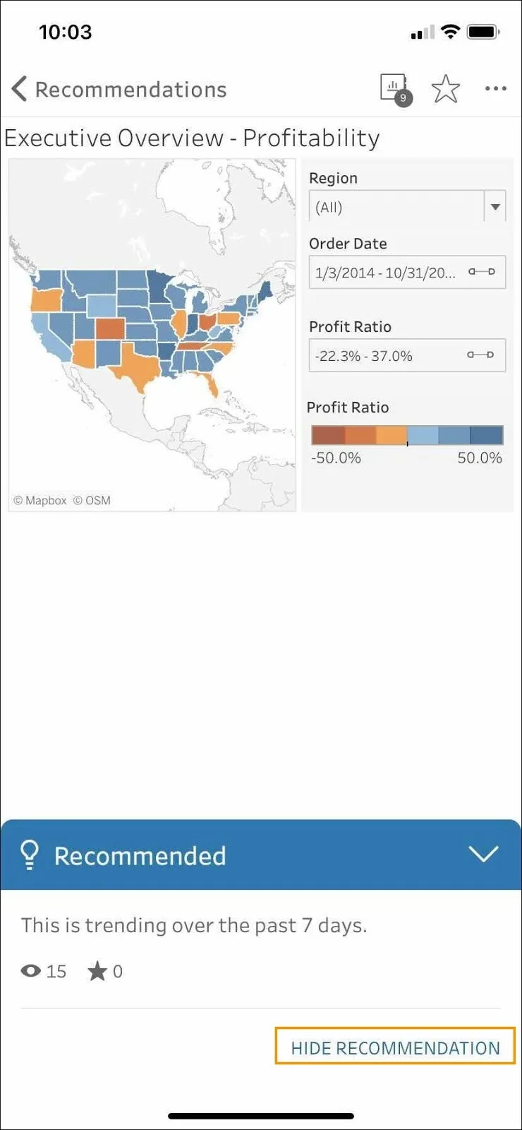 Hide a recommendation in Tableau Mobile