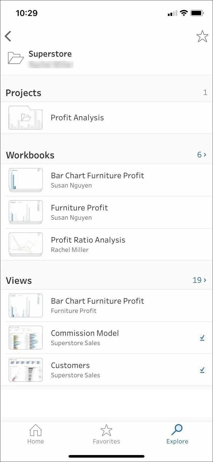 Exploring content in Tableau Mobile