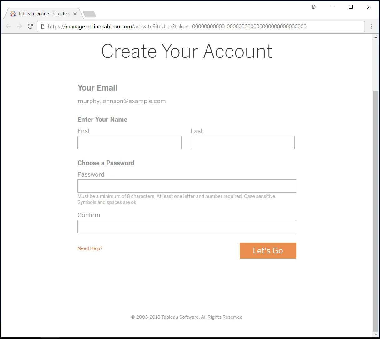 Create Your Account page for Tableau Cloud