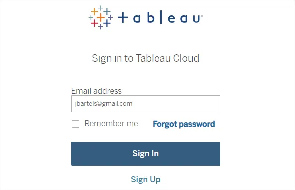 Página de inicio de sesión de Tableau Cloud
