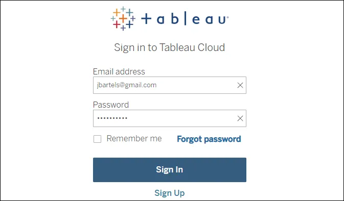 Tableau Cloud Site Sign In Page