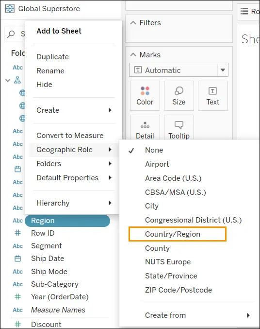 Assign a geographic role to a field