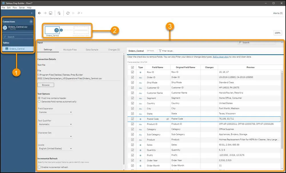  Tableau Prep Builder Connections and Input page