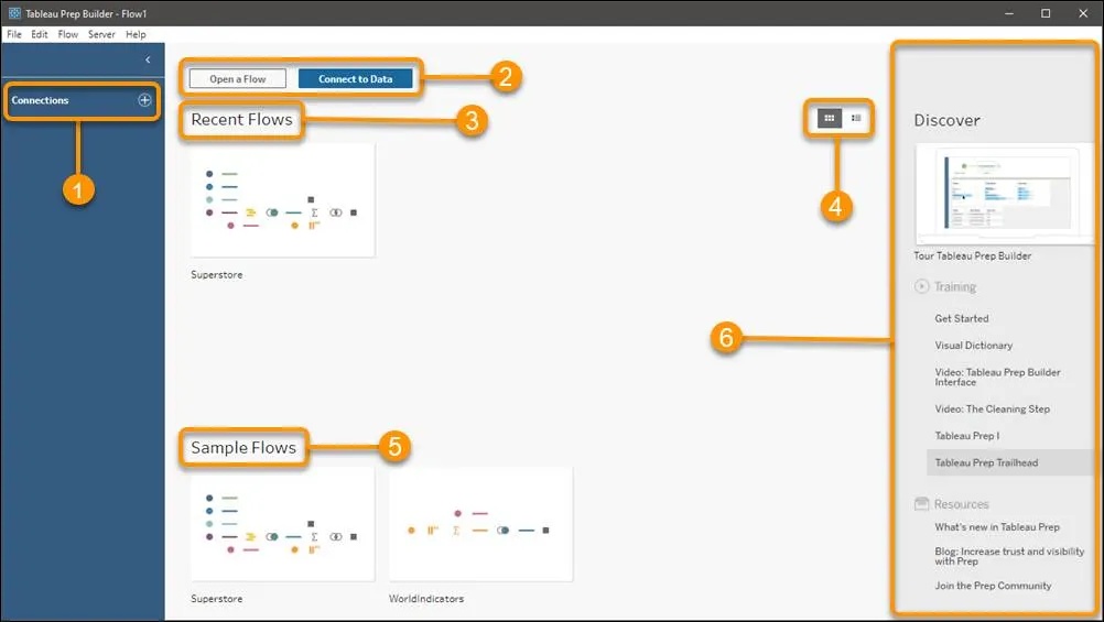  Tableau Prep Builder Start page