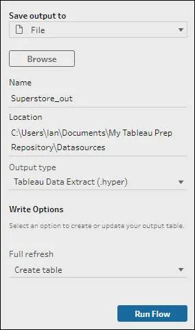 Menu for saving output data