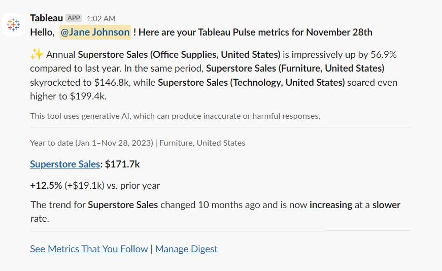 Tableau Pulse Digest in Slack.