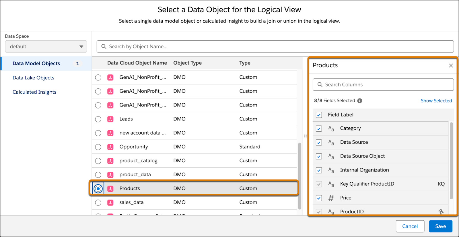 Select a Data Object for the Logical View dialog.