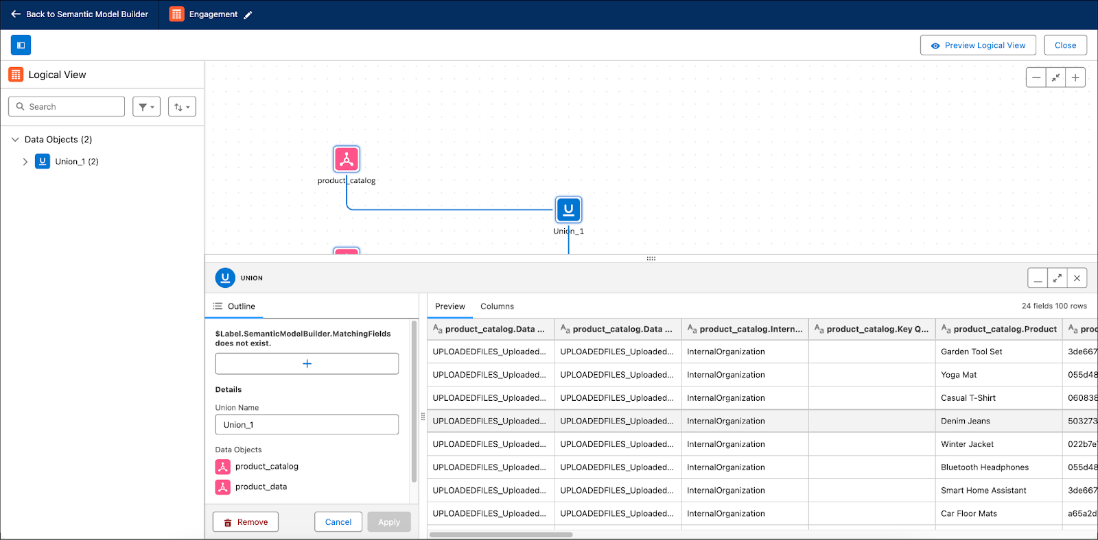 Data Model Object preview of fields.