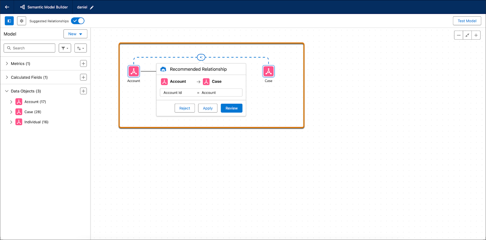 Recommended relationship highlighted.