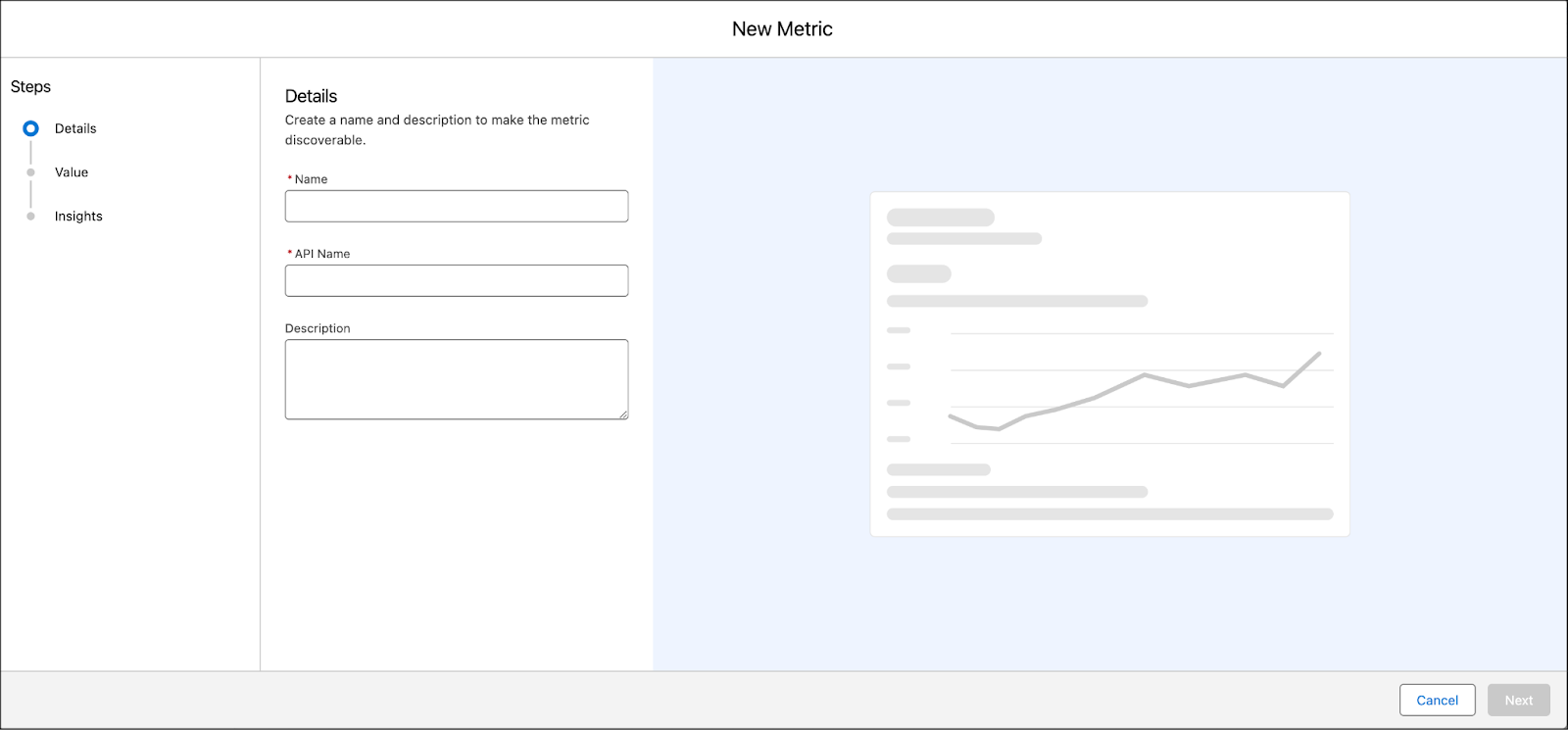 New Metric dialog without values.