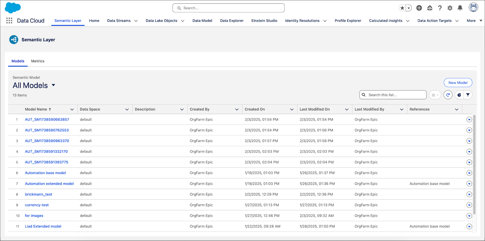 Semantic Layer Models tab.