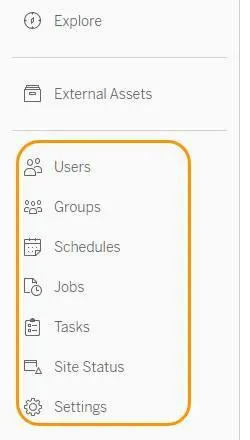 Navigation pane showing server admin pages