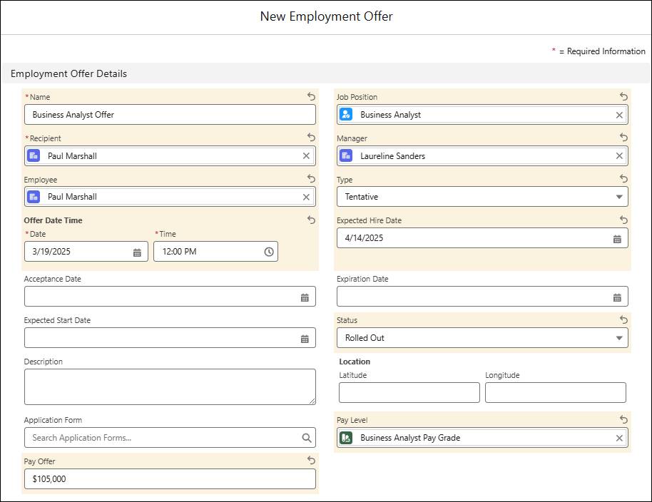 [New Employment Offer (新規雇用オファー)] ページ