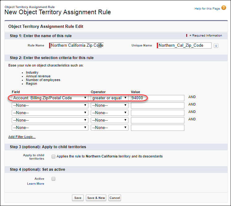 territory assignment rules salesforce