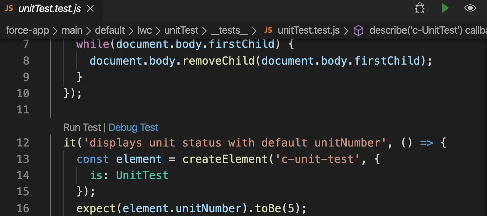 Test file view in Visual Studio Code.