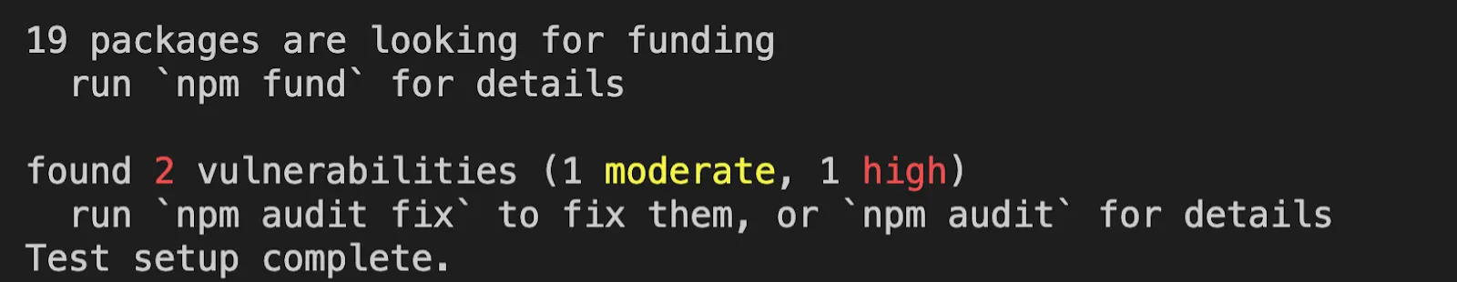 Mensajes de configuración en terminal.