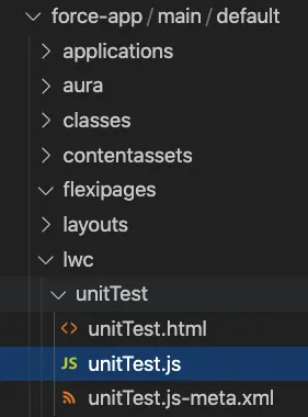 Diretório unitTest no projeto test-lwc.