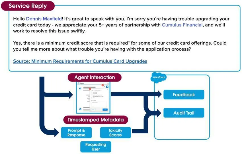 Risposta dell'assistenza clienti che mostra l'audit trail e i metadati con data e ora.