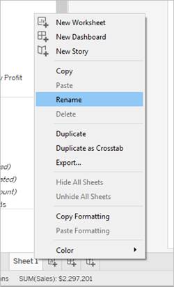 Context menu where you can rename the sheet