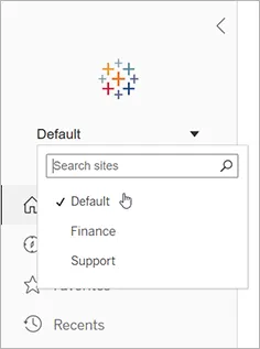 Site picker on a Tableau site.