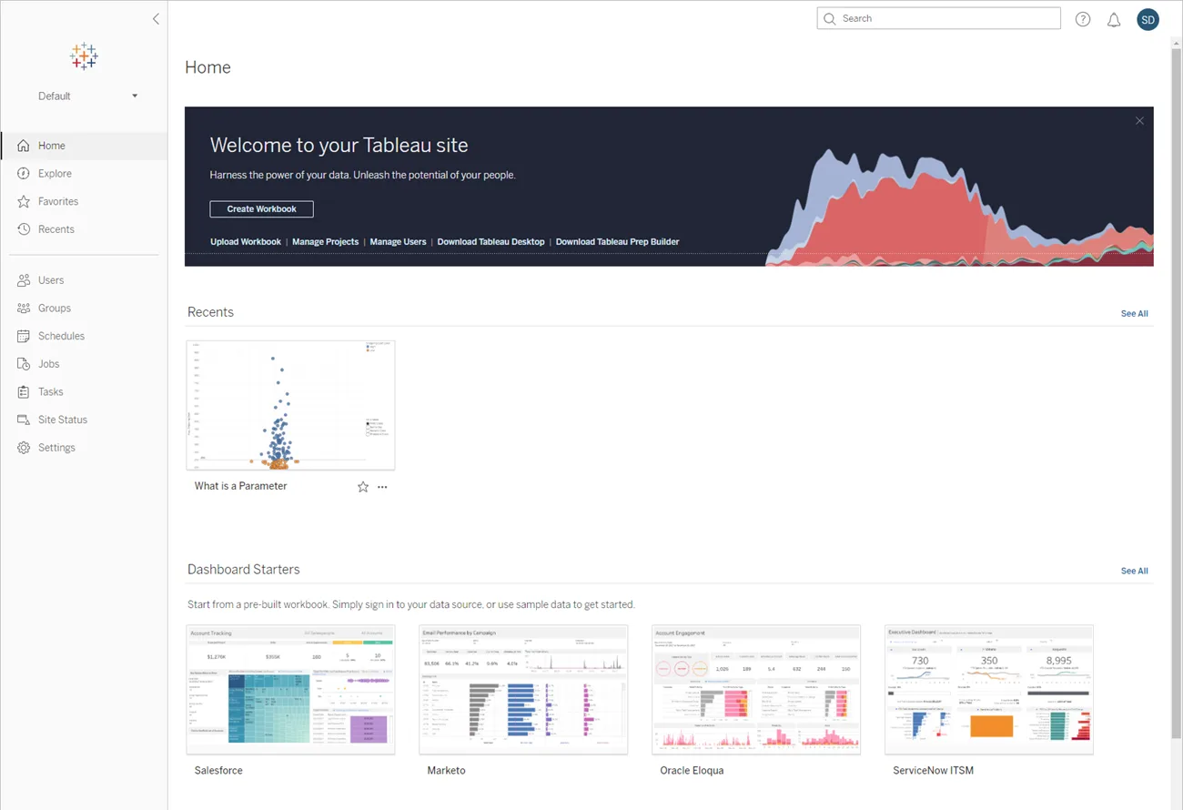 Tableau site home page.
