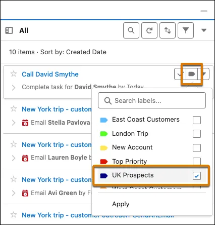 Dropdown shown to apply UK Prospects Label selection.