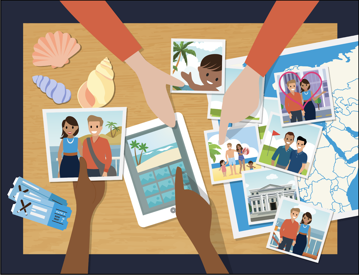 To guide their next journey, travelers gather data from mementos and pictures of past trips.