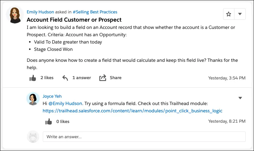 Der Trailblazer Community-Feed mit zwei Posts von Trailblazers