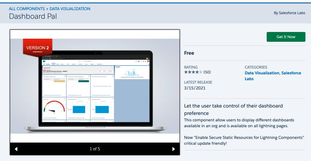 Die Anwendung 'Dashboard Pal' in AppExchange