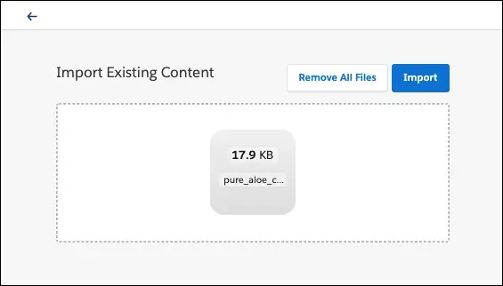 The Import Existing Content page, showing an imported backpack.