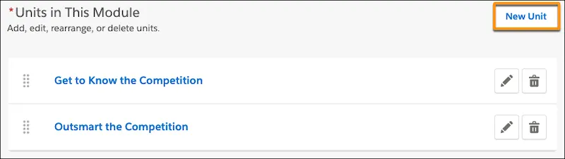 The Edit Module page, showing the New Unit button.